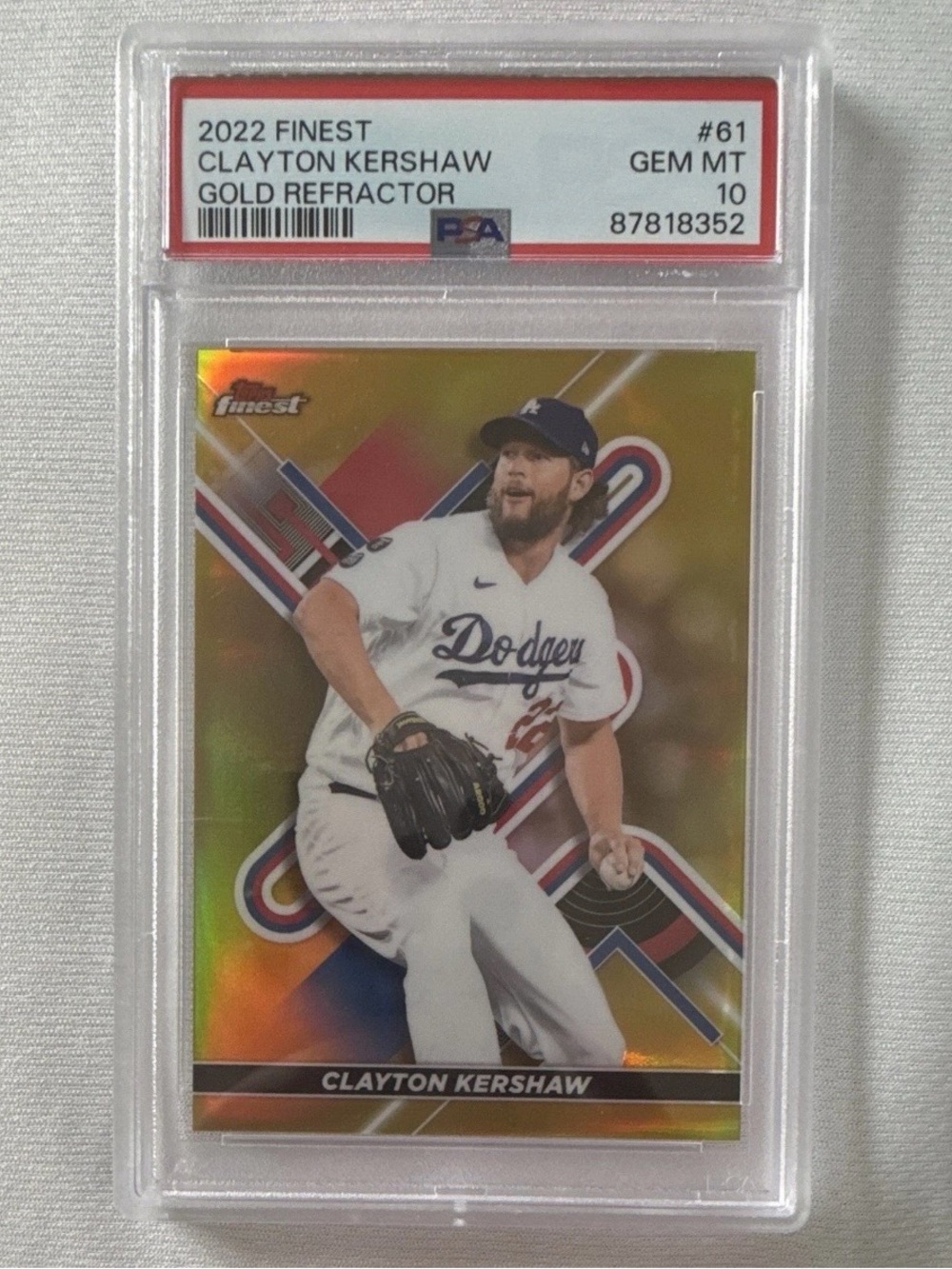 2022 Topps Finest Clayton Kershaw Gold Refractor #61 PSA 10 Gem Mint 16/50 POP 1
